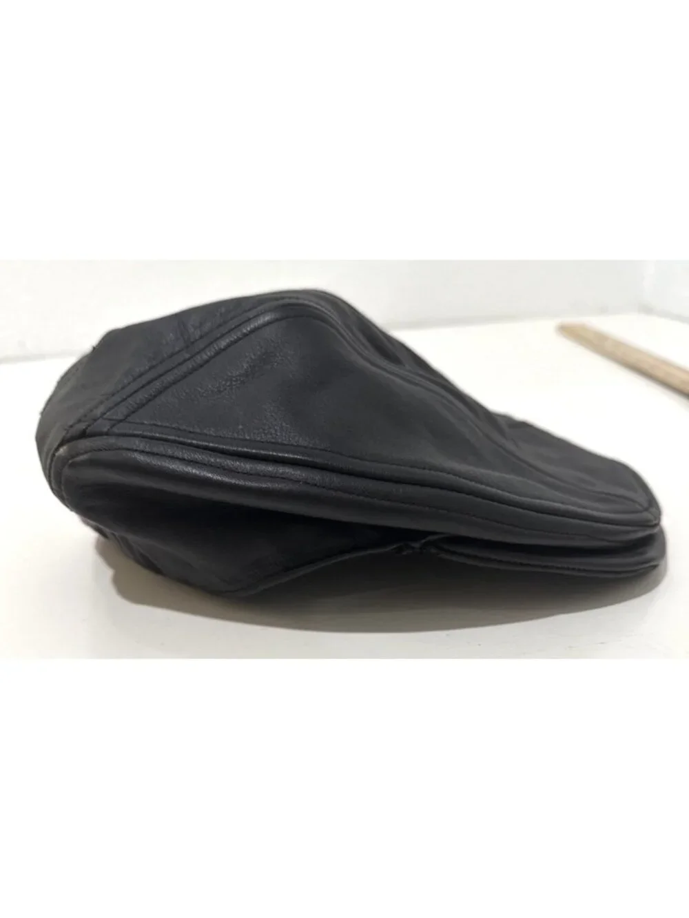 Vintage Black Leather Biker Hat Cap Embroidered 'Choppers' Size S/M